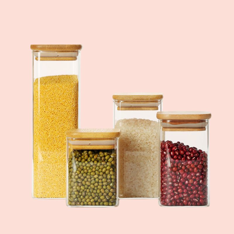 Transparent Square Glass Storage Jar