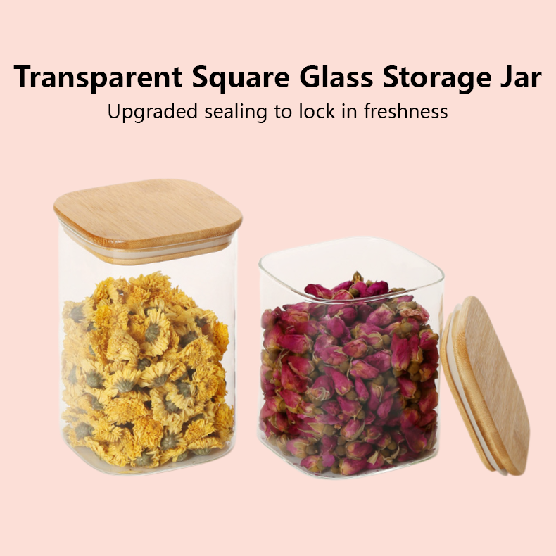 Transparent Square Glass Storage Jar