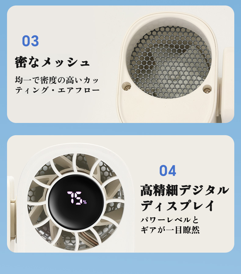 強力送風の高速ファン羽根のクローズアップ