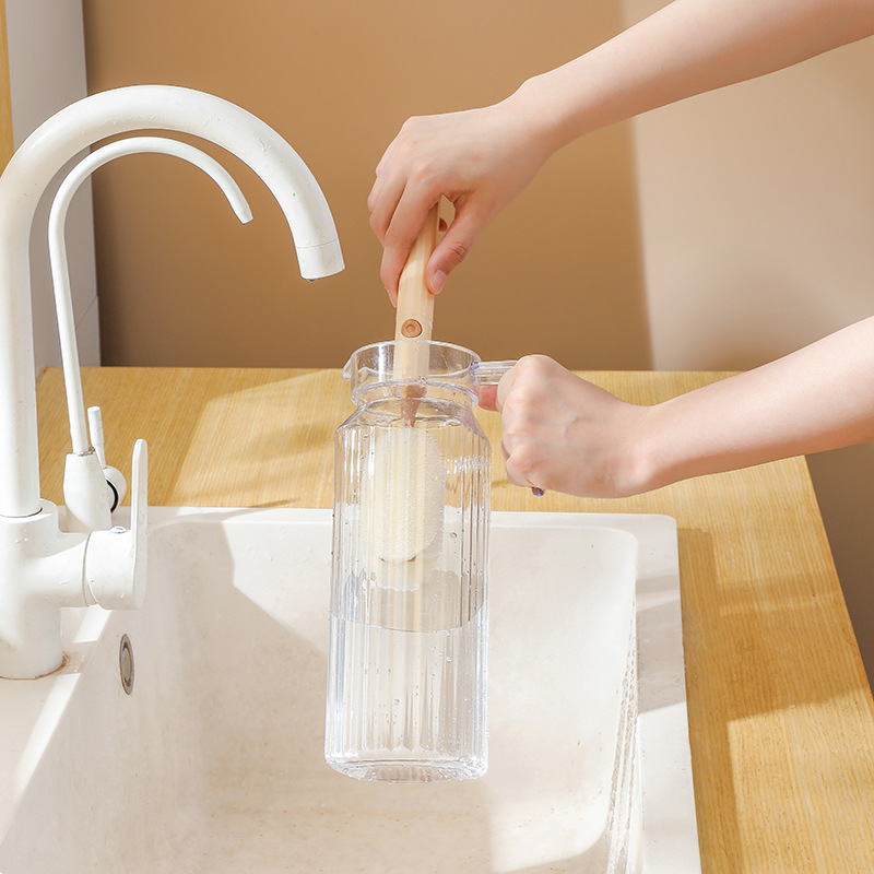 ロングハンドル取り外し可能カップブラシ ダブルヘッドボトルブラシ クリーニングスポンジ