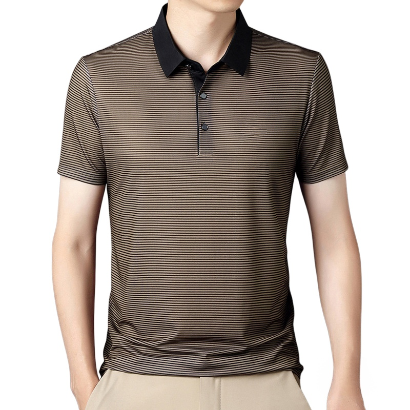 남성용 심플 라펠 스트라이프 반팔 폴로티