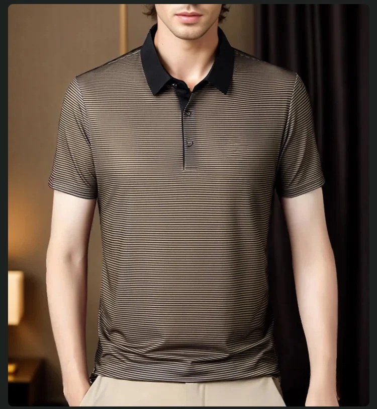 남성 심플 라펠 반팔 티셔츠 디테일 사진