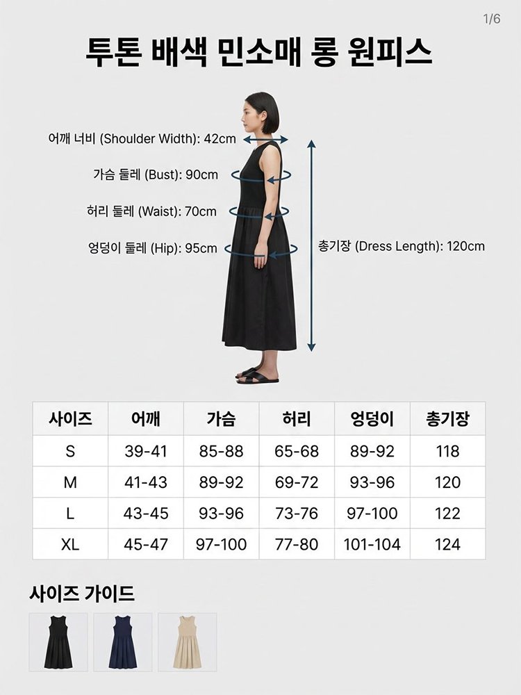 투톤 배색 민소매 롱 원피스