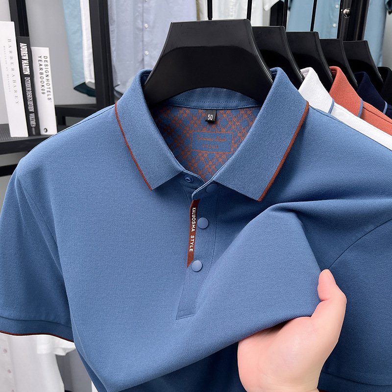 夏用コットンメンズポロシャツ、ビジネスジェントルマン向けの薄手半袖