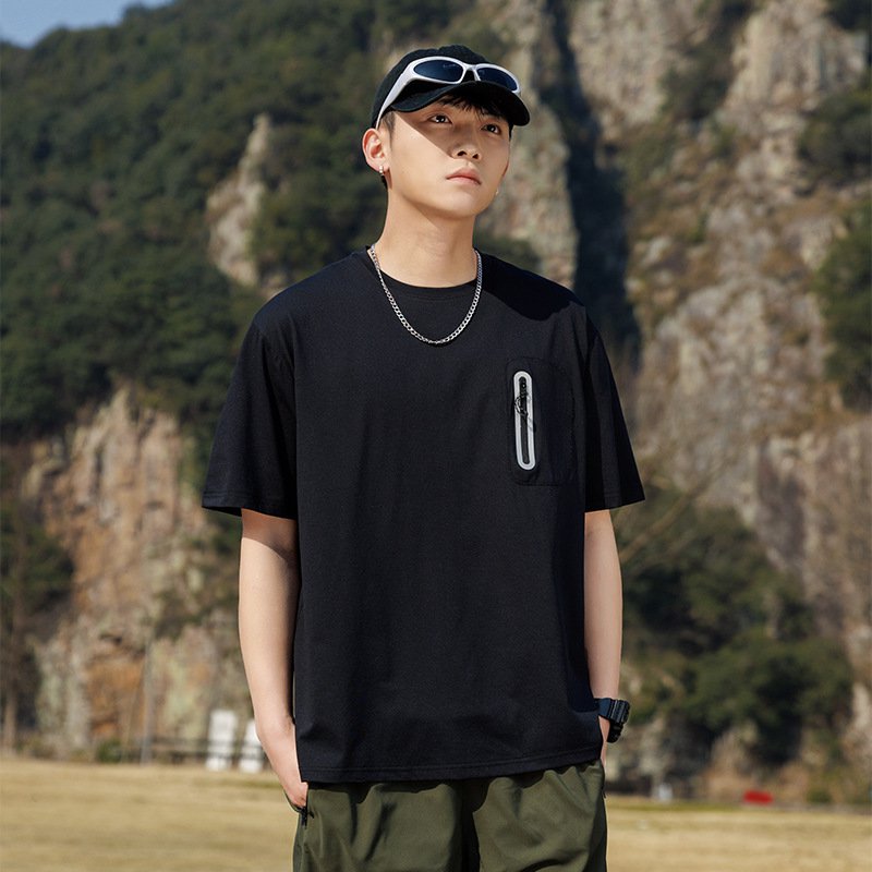 メンズ半袖Tシャツ夏の新作、アメリカンスタイルのトレンドブランド、ゆったりとした通気性のある大きいサイズのアイスシルクシャツ。