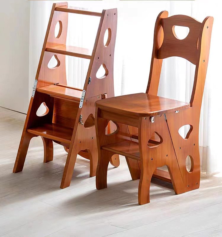 全無垢材ゴム木製家庭用脚立多機能折りたたみ可能室内脚立