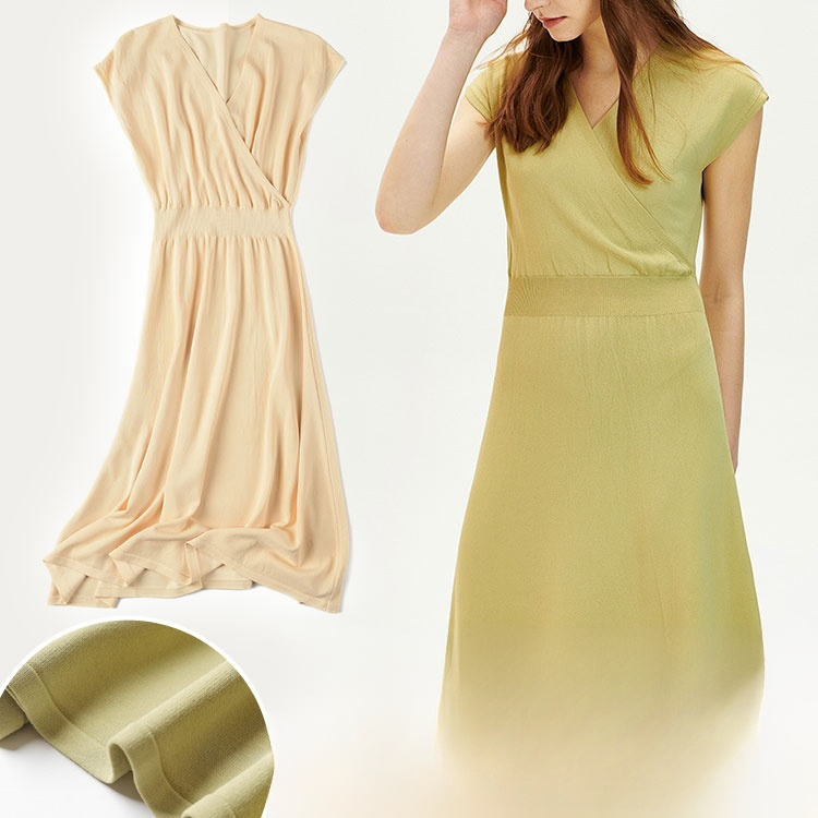 ワンピース ウエストゴム  Vネック 