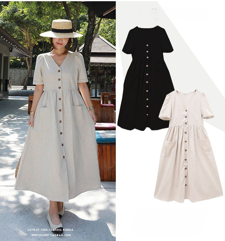 リネン無地シャツワンピース全体画像