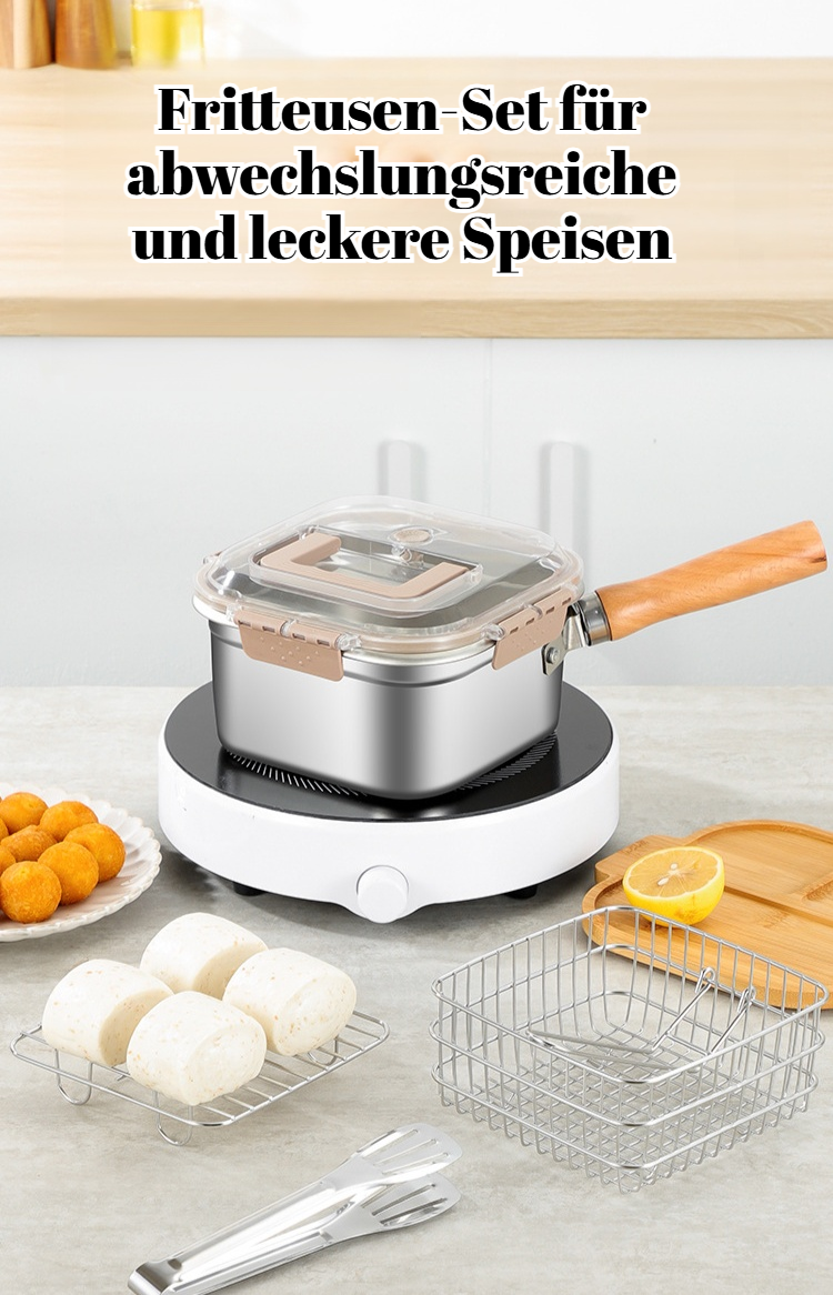 Quadratische Bratpfanne aus Edelstahl, Tempura-Topf, Milchtopf für den Haushalt, Nudelkochtopf, trag