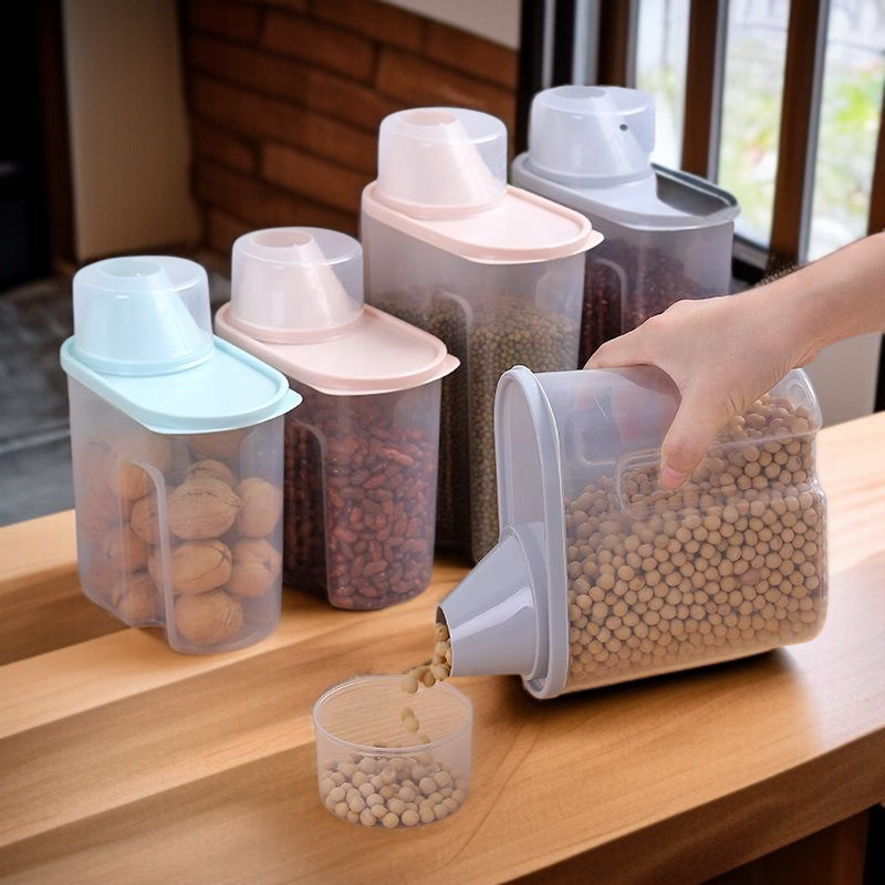 Skladovací nádoba na rýži s měrkou, uzavíratelná nádoba na suché potraviny