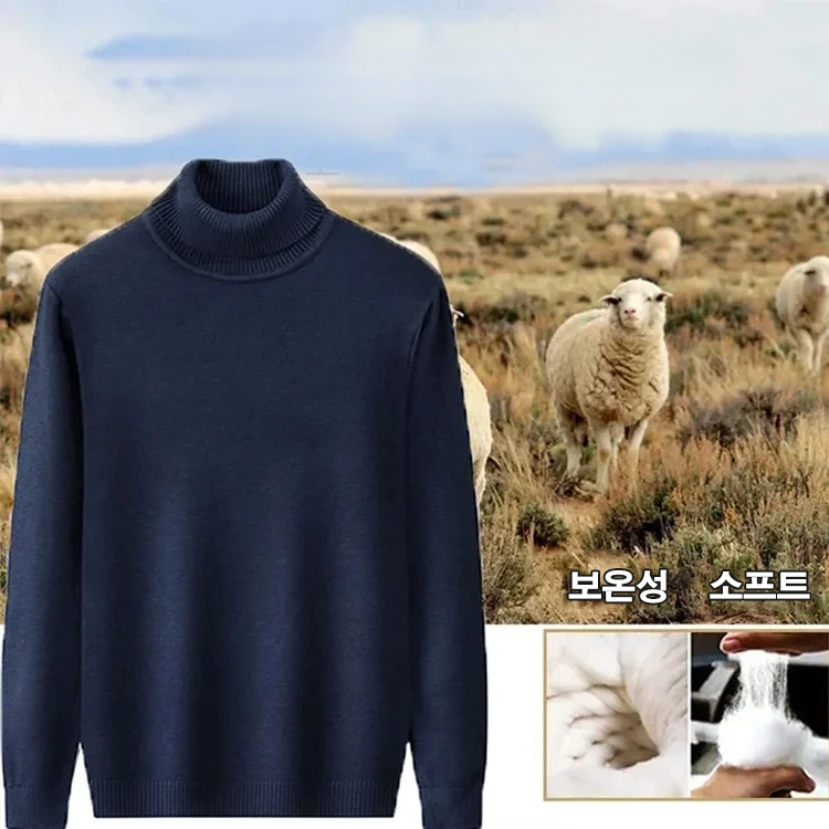 남성 무지 목폴라 니트