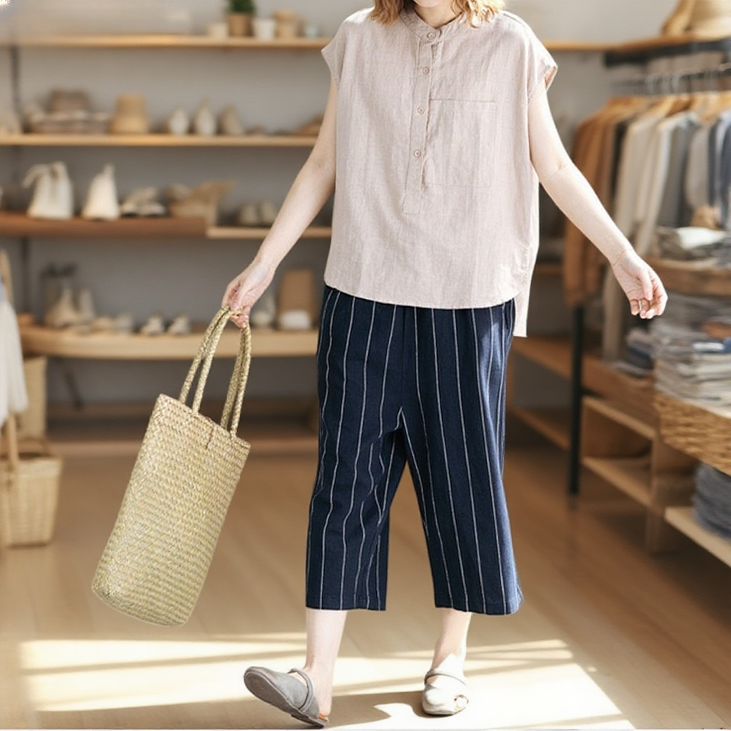 【綿麻シャツ】綿麻素材、柔らかく快適、エレガント