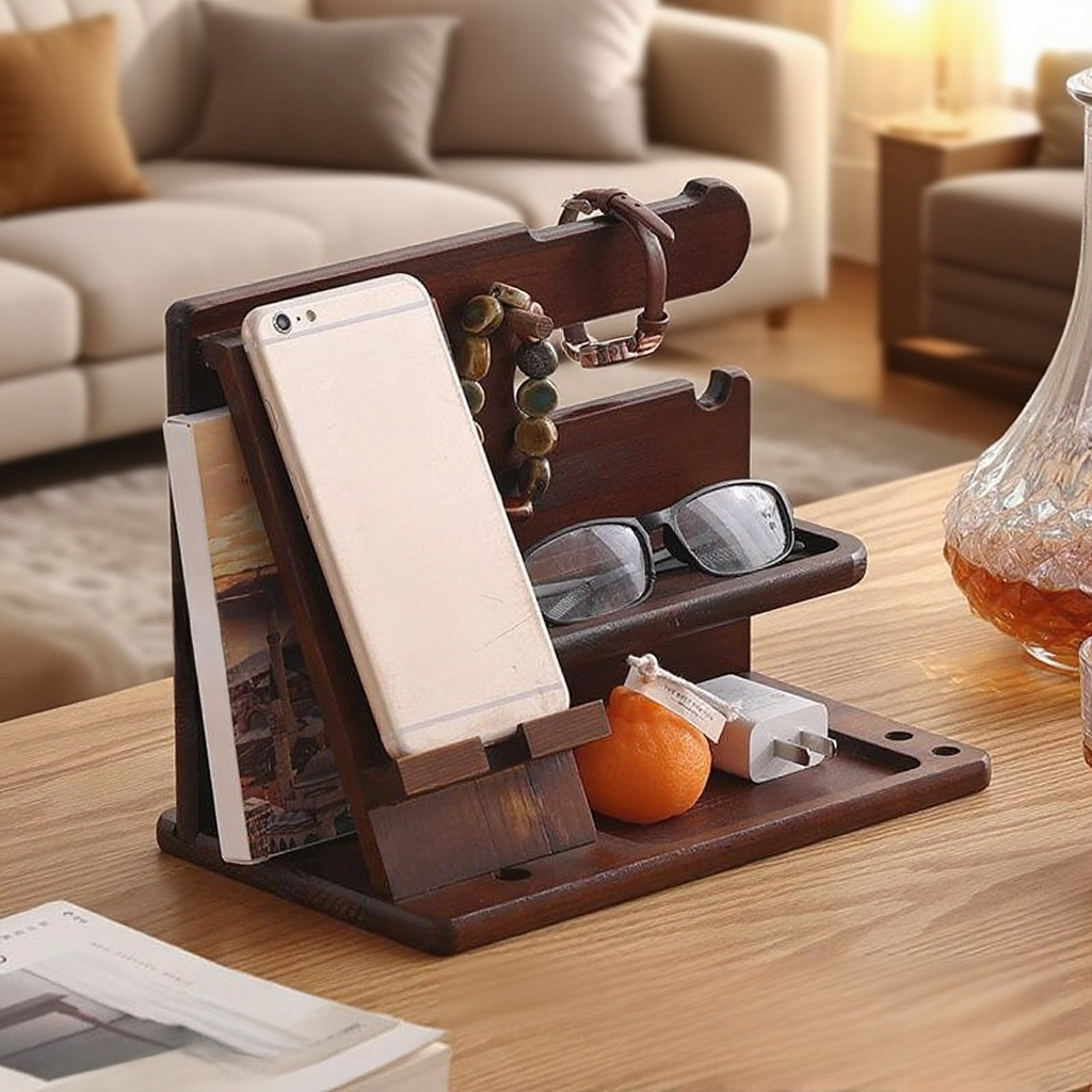 Praktikus asztali mobiltelefon tartó fa anyagból