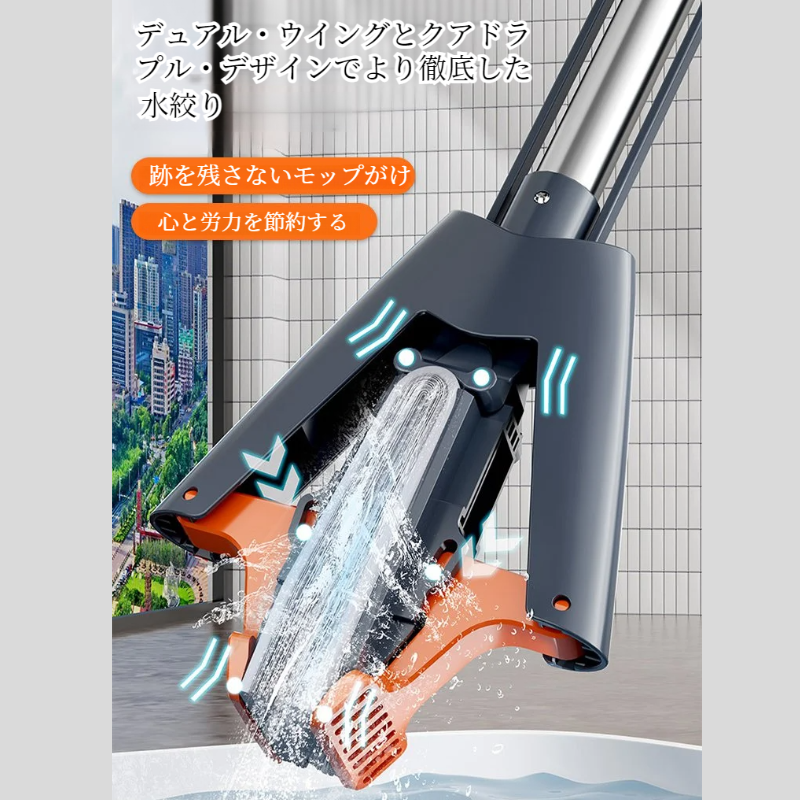 ハンドフリーコットン吸水モップ 厚手スポンジモップ レイジー・プレッシャー・スクイーズ・ホーム・モップ