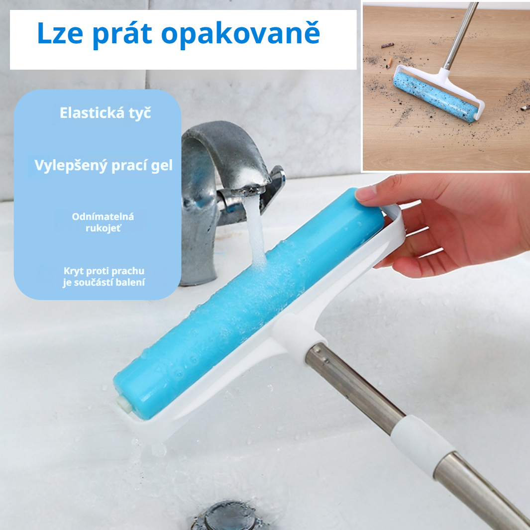 Dlouhá omyvatelná válečková metla na prach pro domácí podlahy