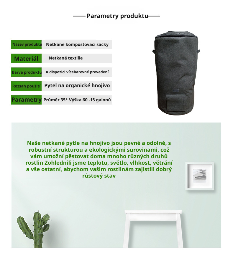 Detail materiálu kompostovacího pytle z netkané textilie