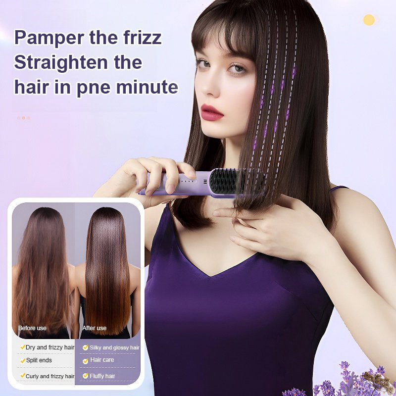 [Negative ions do not hurt hair] Portable cordless mini hair straightening comb