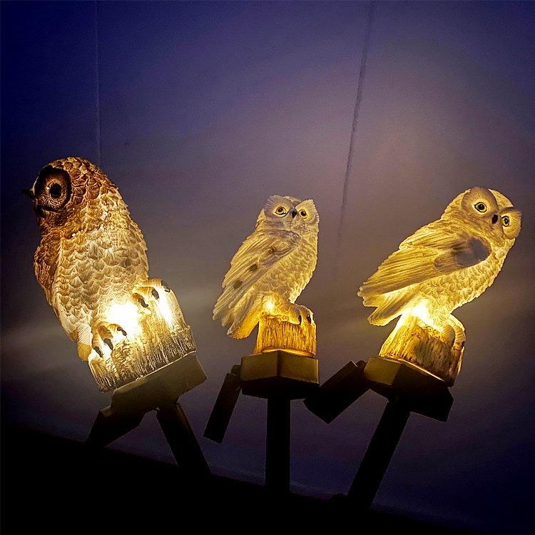 太陽能貓頭鷹鸚鵡LED樹脂燈戶外防水老鷹地插燈草坪燈