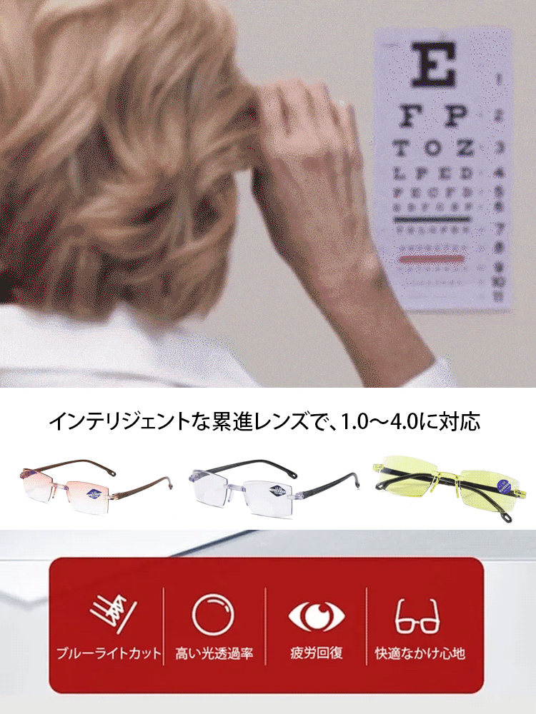 【小顔効果】累進レンズブルーライト対策老メガネ