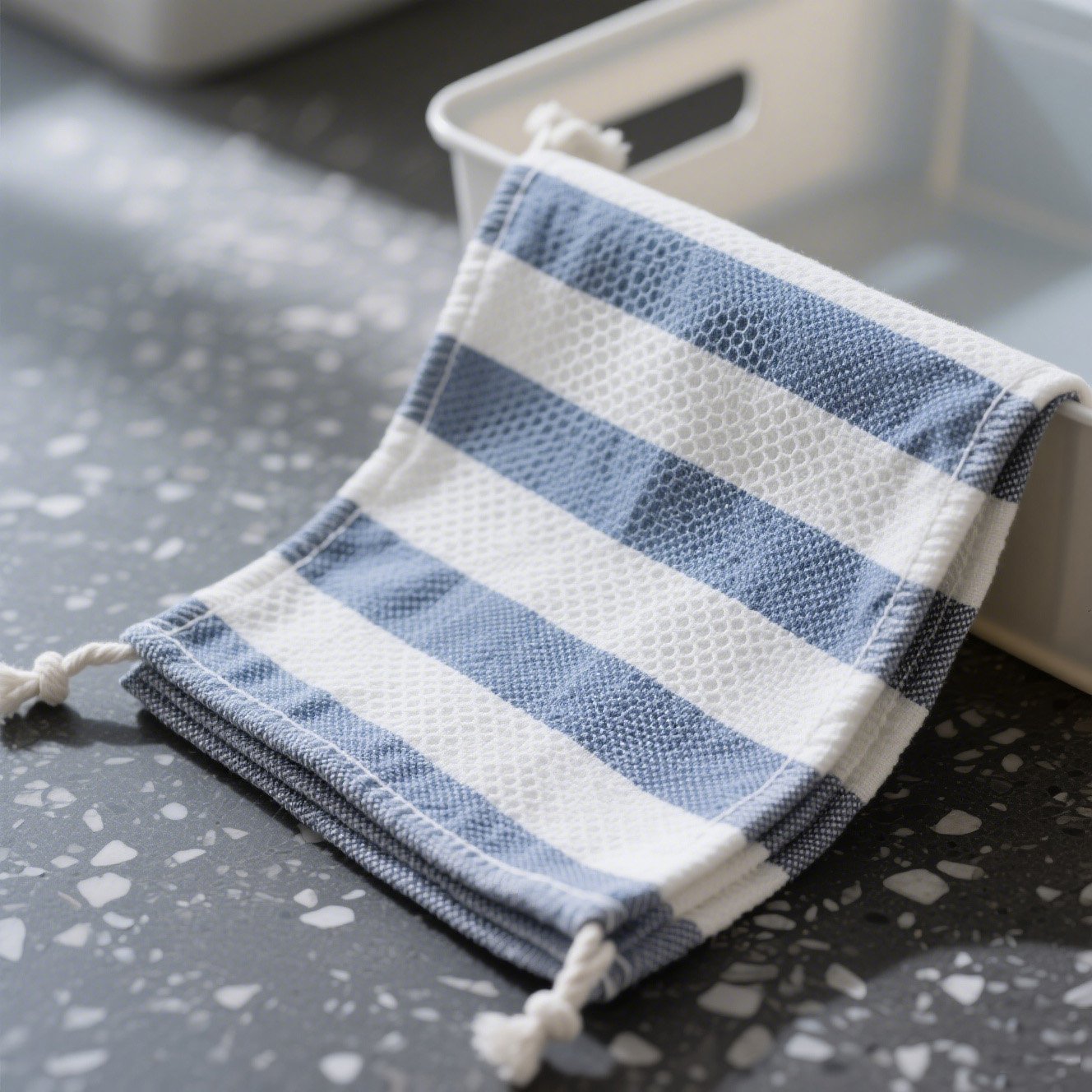 青と白の縞模様のぼろ布（2パック）
