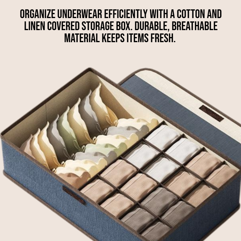 Cotton and linen covered underwear compartment storage box