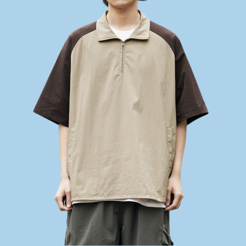 Men's summer loose fitting shoulder sleeves with patchwork short sleeves