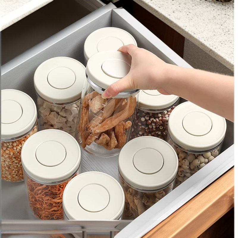 LISSA 保存容器 密閉 コーヒー豆 パスタ入れ プッシュ式密封瓶高ホウケイ酸ガラス保存瓶キッチン乾物砂糖保存瓶ボックス食品グレード