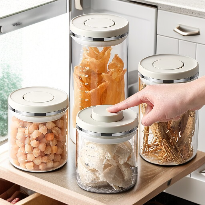 LISSA 保存容器 密閉 コーヒー豆 パスタ入れ プッシュ式密封瓶高ホウケイ酸ガラス保存瓶キッチン乾物砂糖保存瓶ボックス食品グレード