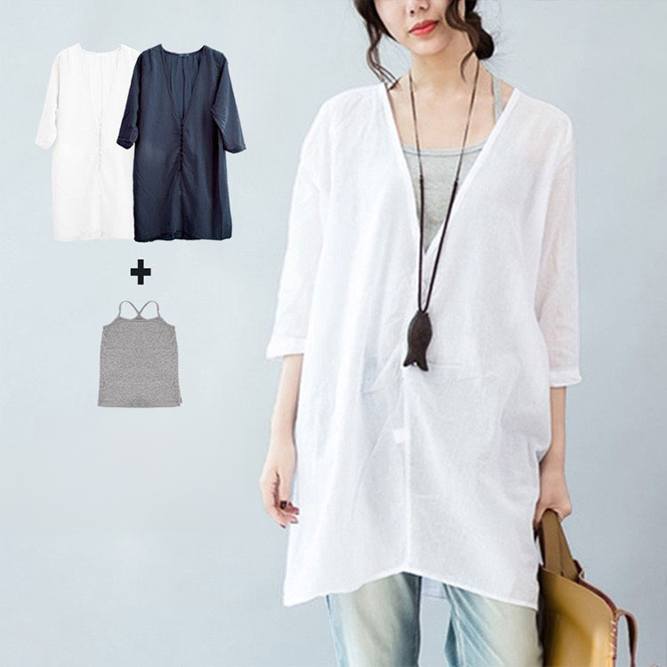 【綿麻シャツ・2点セット】綿麻の透け感が涼しげをアピール！