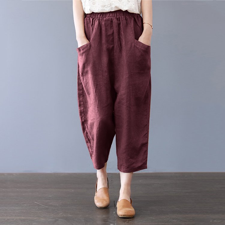 レディース無地七分丈ワイドパンツ