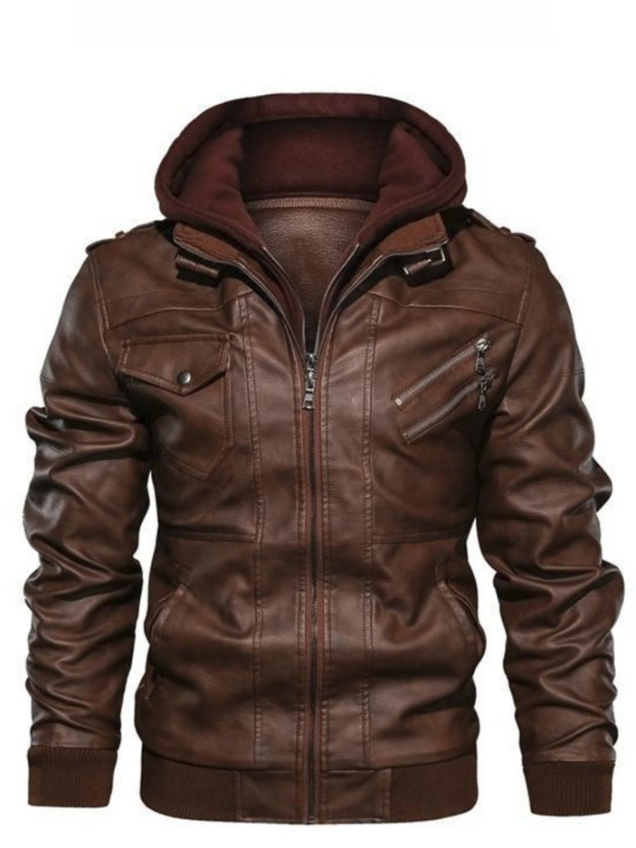 Biker-Lederjacke mit Kapuze