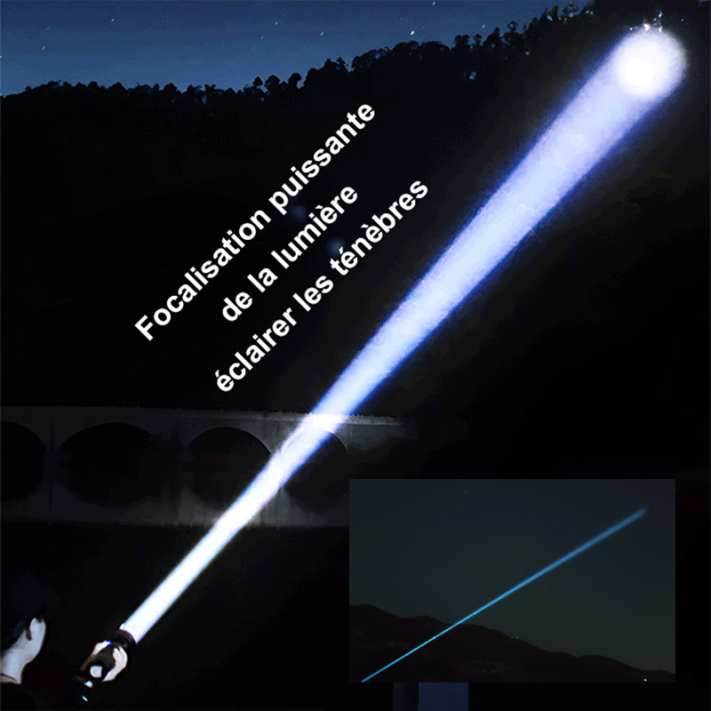 Lampe de poche à haute luminosité pour l'extérieur avec zoom télescopique et longue portée.