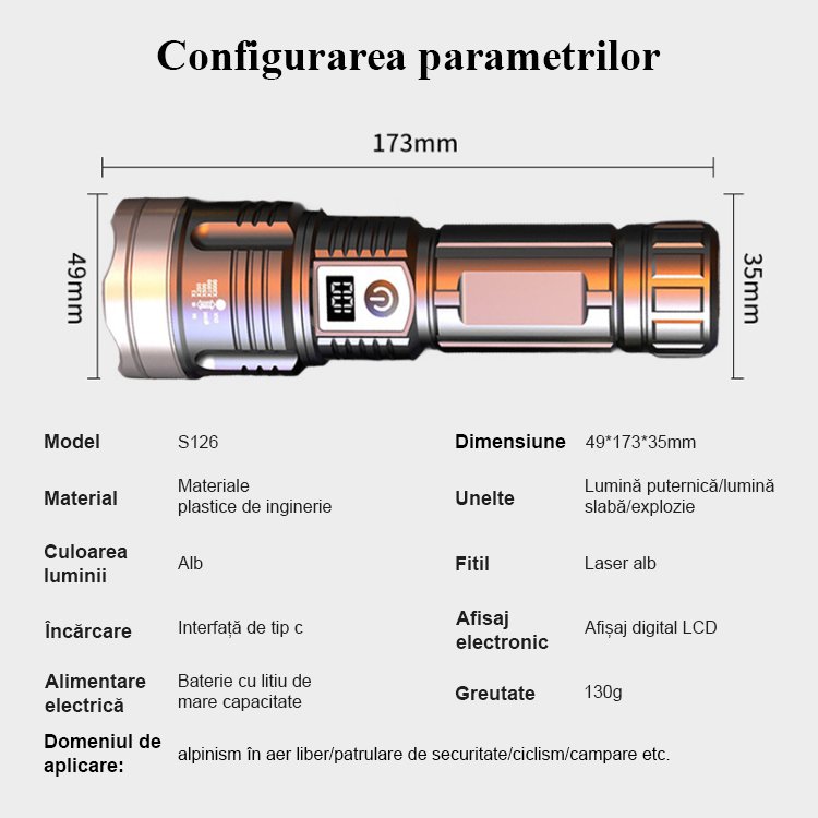 [Tun supraconductor laser] Lanternă cu laser alb cu zoom telescopic