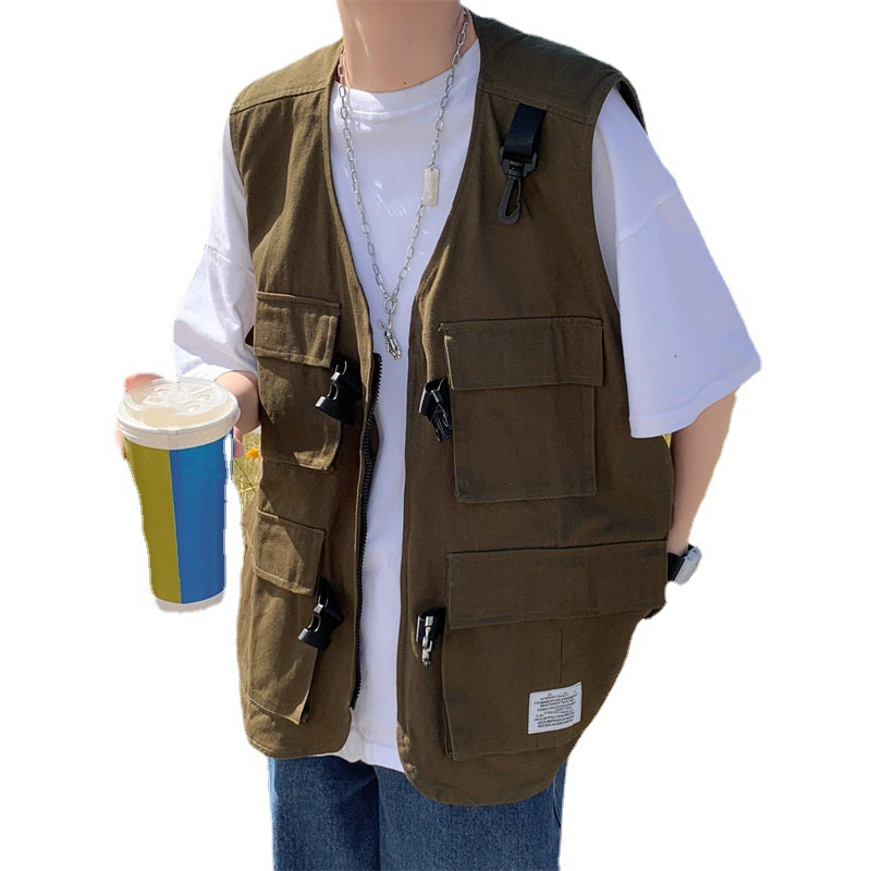 機能的な風の男性の秋のトップス 薄手のゆったりノースリーブベスト ワークウェア・キャンバス
