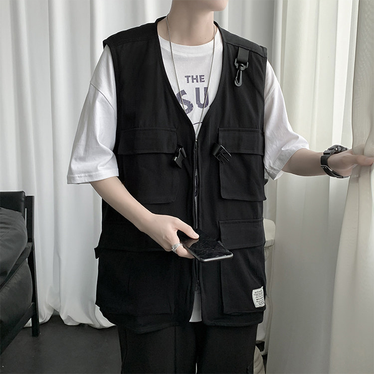 機能的な風の男性の秋のトップス 薄手のゆったりノースリーブベスト ワークウェア・キャンバス