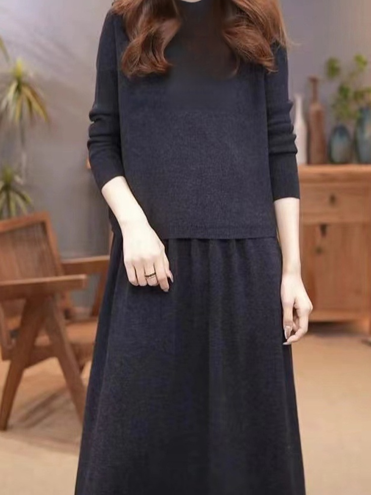 모던 도톰 미디 원피스 니트 세트