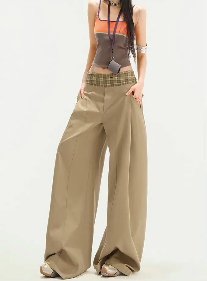 카키 루즈 레이지 스프링 앤 서머 스트레이트 팬츠