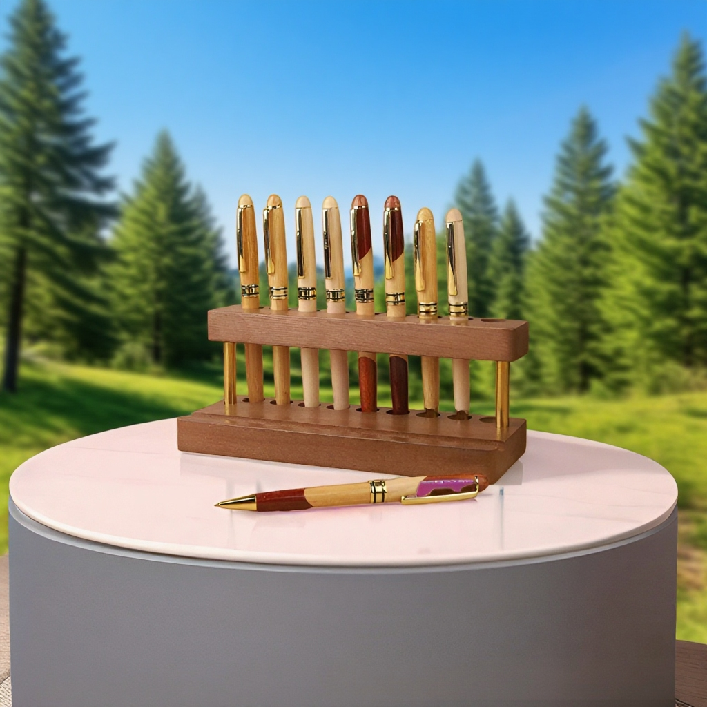 斜め差し込み式高級無垢材ペンホルダー