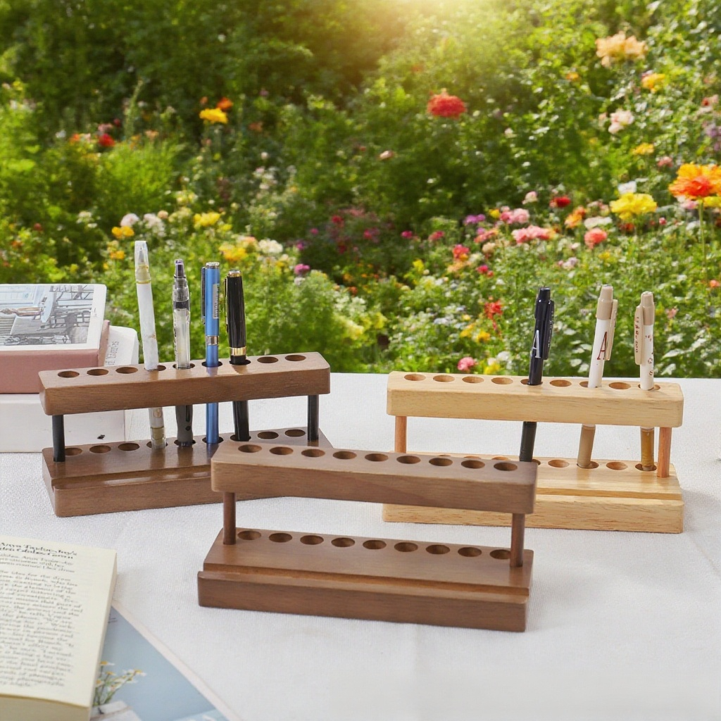 Dřevěný box na ukládání per v kanceláři