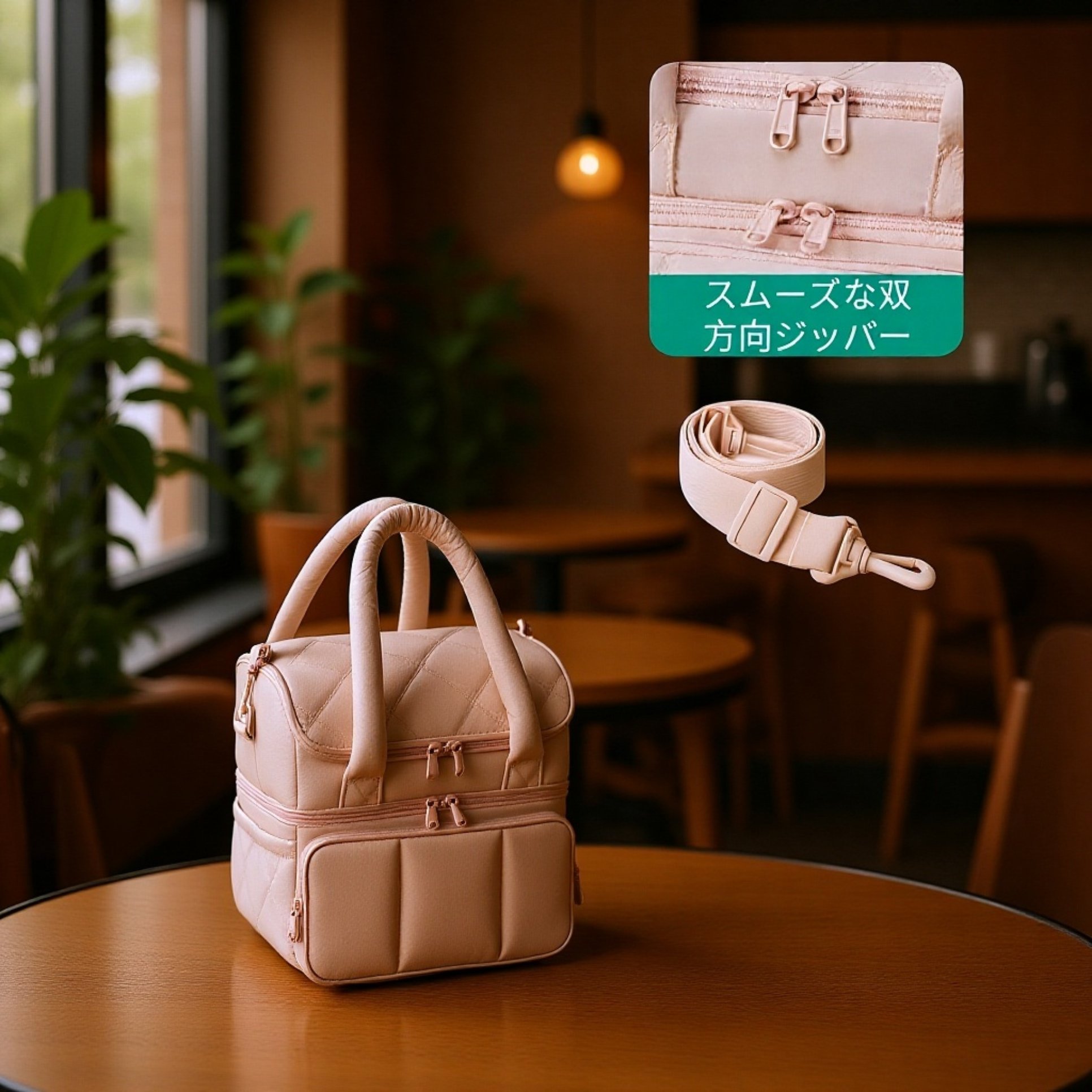 ダブルレイヤー断熱キルティングランチバッグ ピクニック保温バッグ