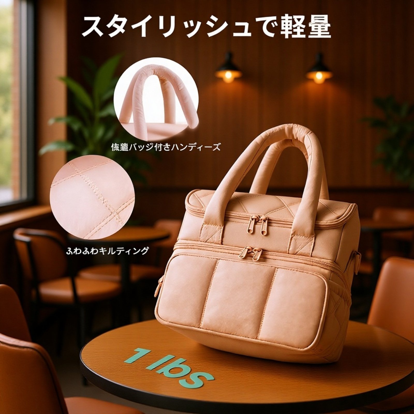 ダブルレイヤー断熱キルティングランチバッグ ピクニック保温バッグ