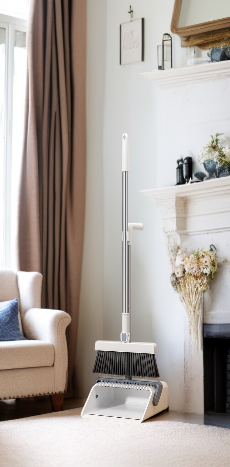 두꺼운 접이식 쓰레받기와 빗자루 세트