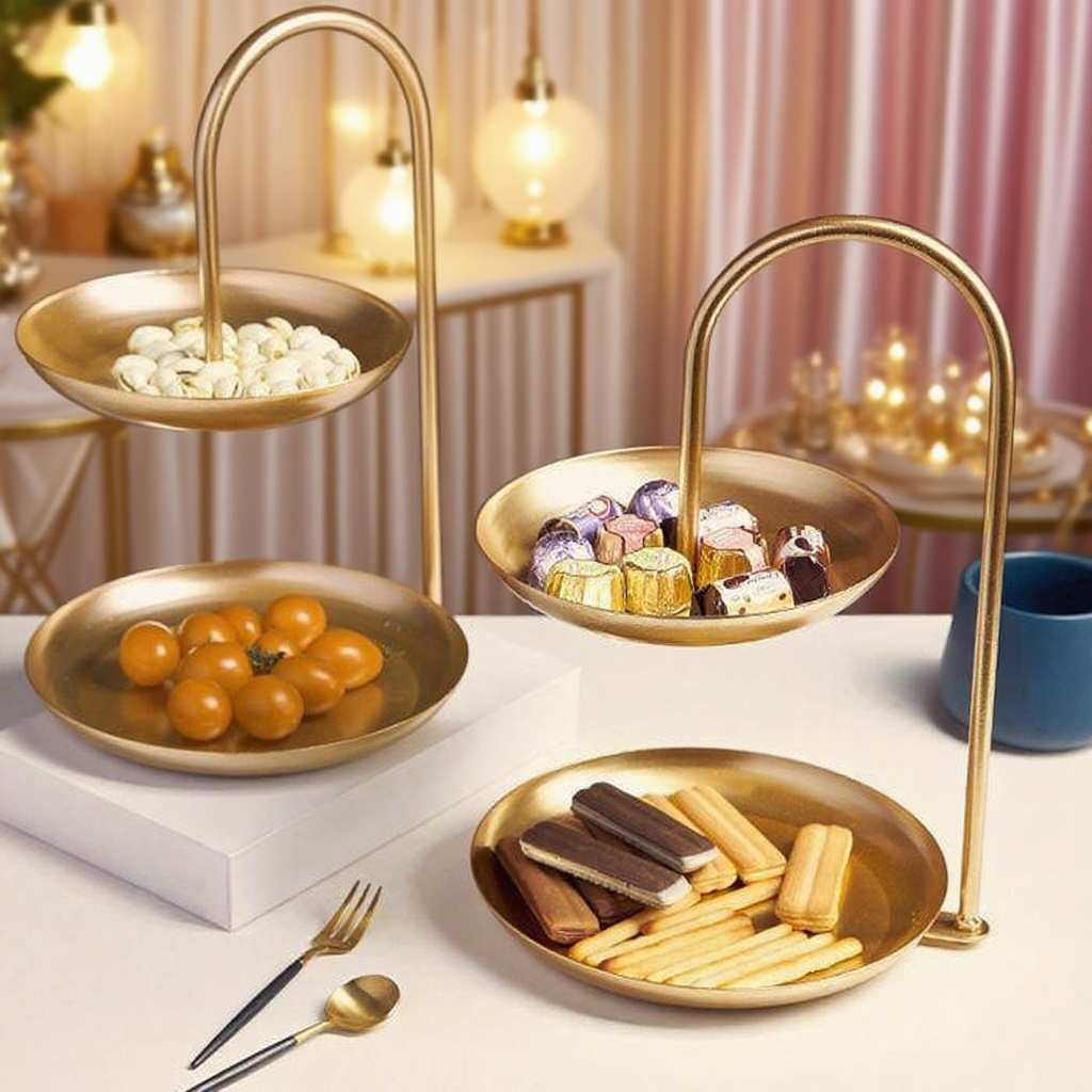 高顏值不銹鋼雙層水果零食託盤