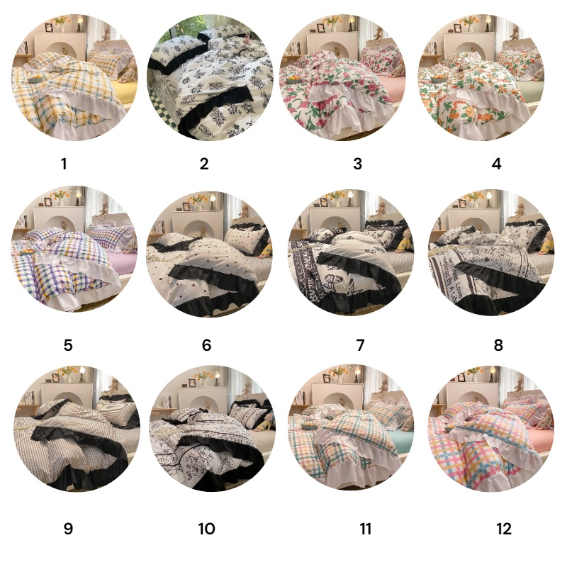 Washed cotton black-edged girl's four-piece suit