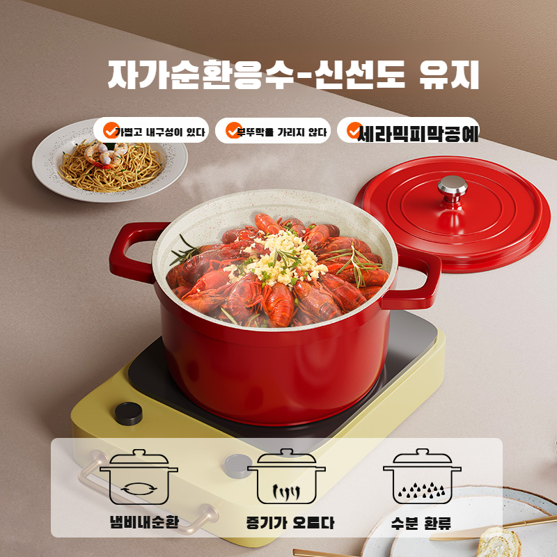 더블 이어 에나멜 냄비 가정용 스튜 냄비 유럽식 수프 냄비 캐서롤 알루미늄 합금 스튜 냄비 스팟 노스틱 냄비