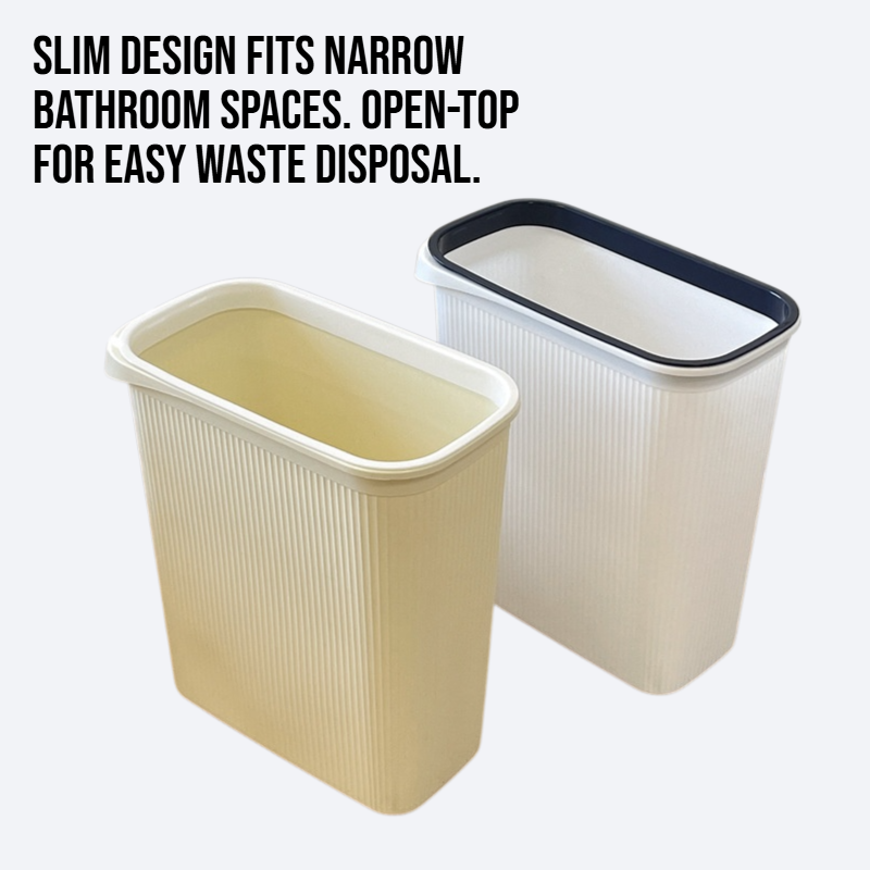 Flat rectangular garbage bin without cover for bathroom crevices