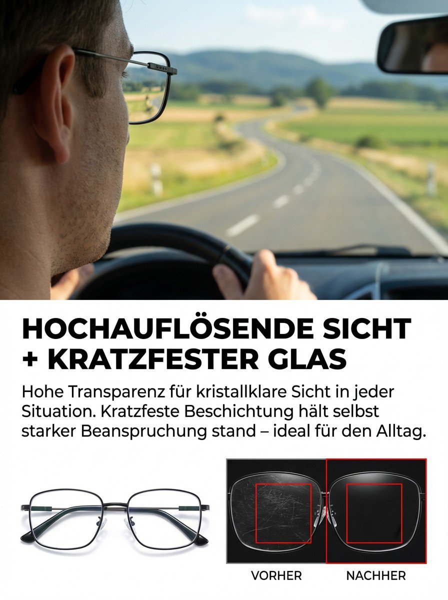 Multifokale Titanbrille mit modernem Design und großem Sichtfeld
