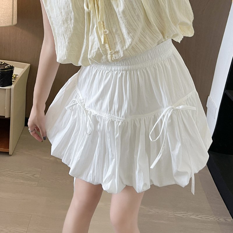 プレッピースタイルハイウエストAラインボリュームスカート