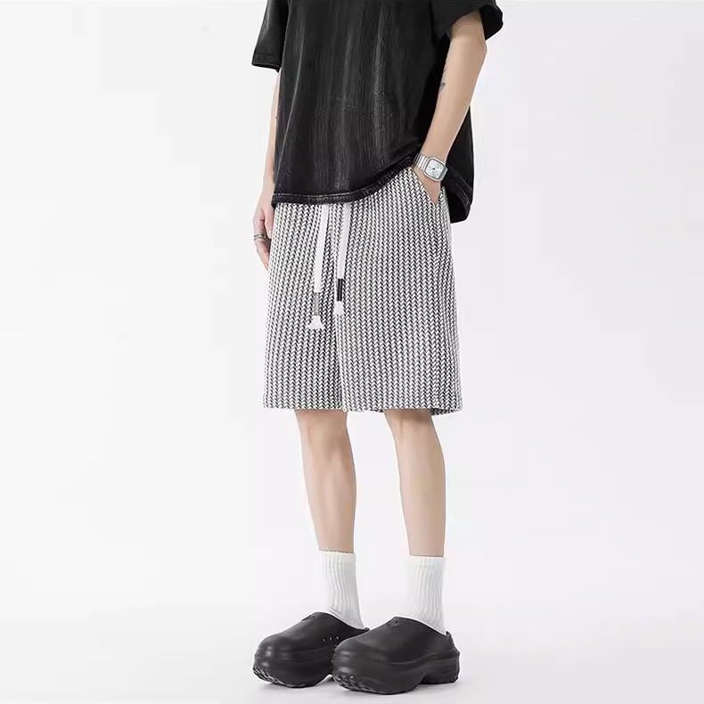 小香風千鳥格子白黒ストライプパンツ