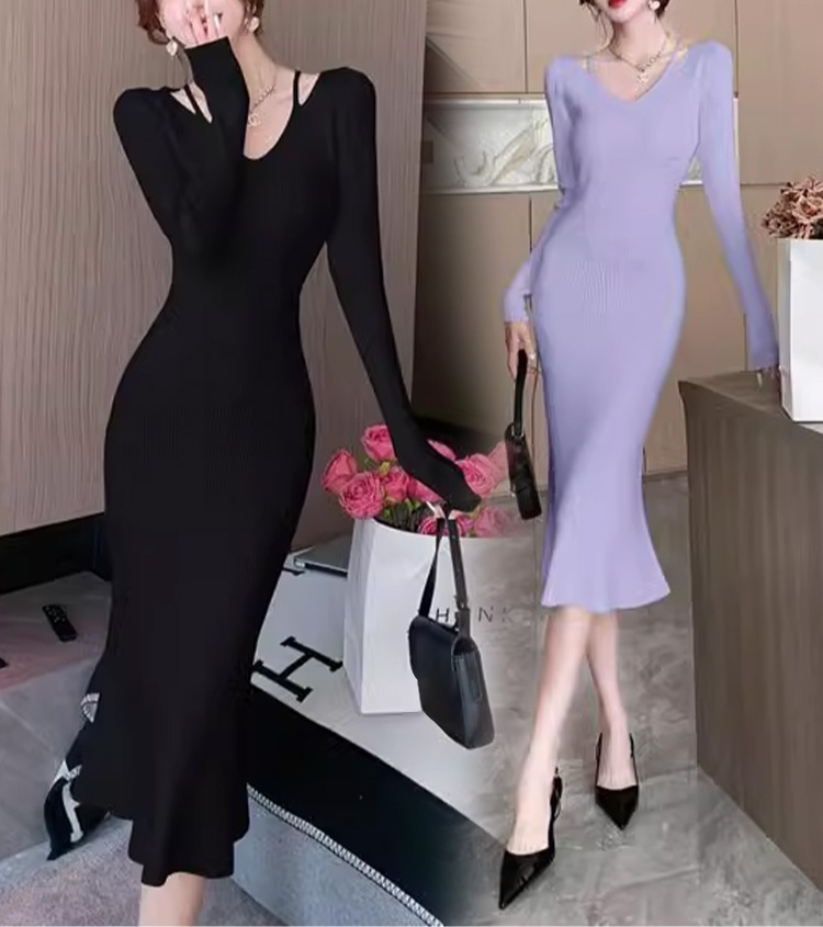 秋冬トレンドのニットワンピースコーディネート